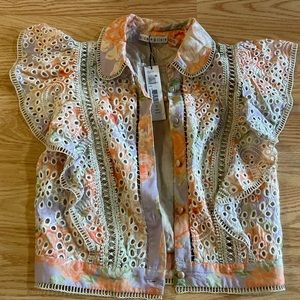 alice + olivia Posy Garden Cavan Embroidered Eyelet Button-down Top size 0